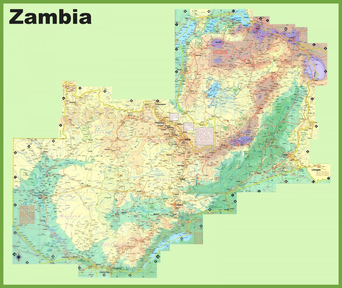 ザンビアの人口密度の地図
