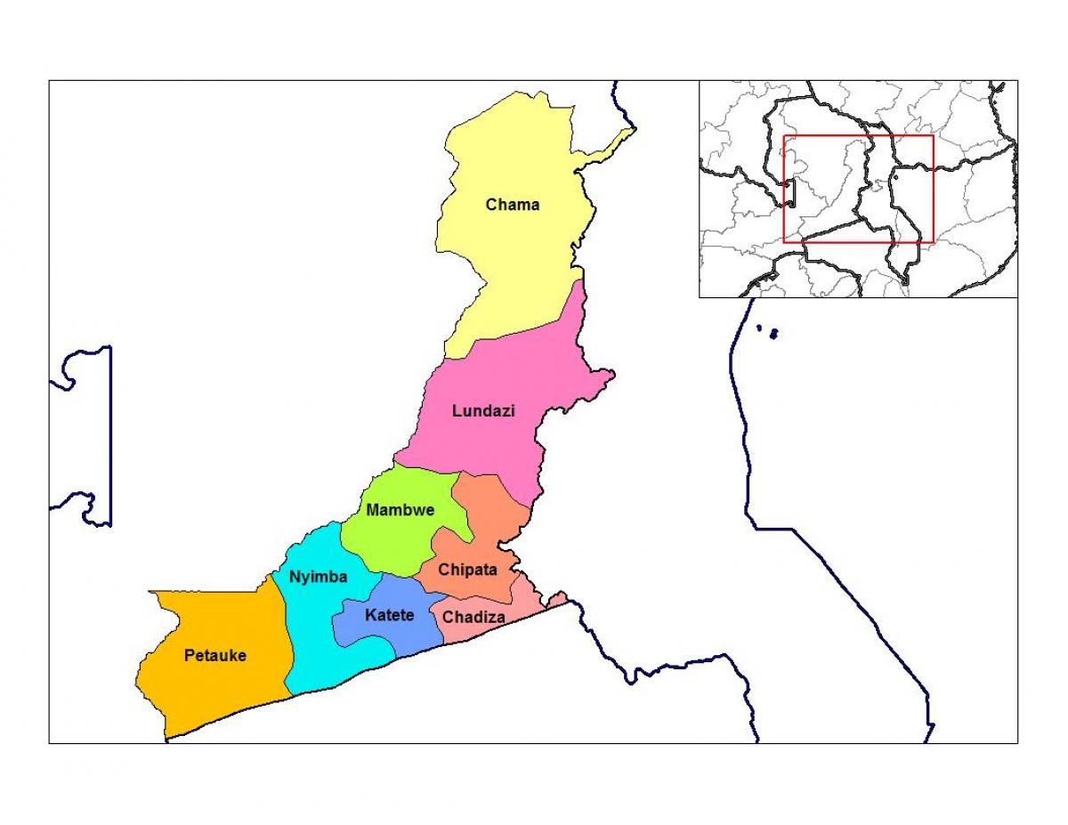 地図のザンビア東部州