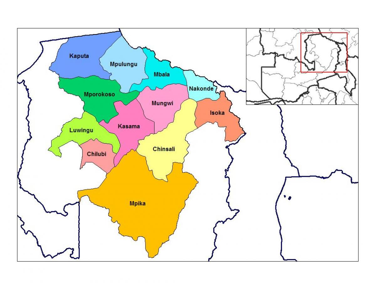 地図の北部の州では、ザンビア