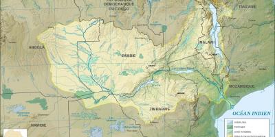地図のザンビアを示す河川や湖沼